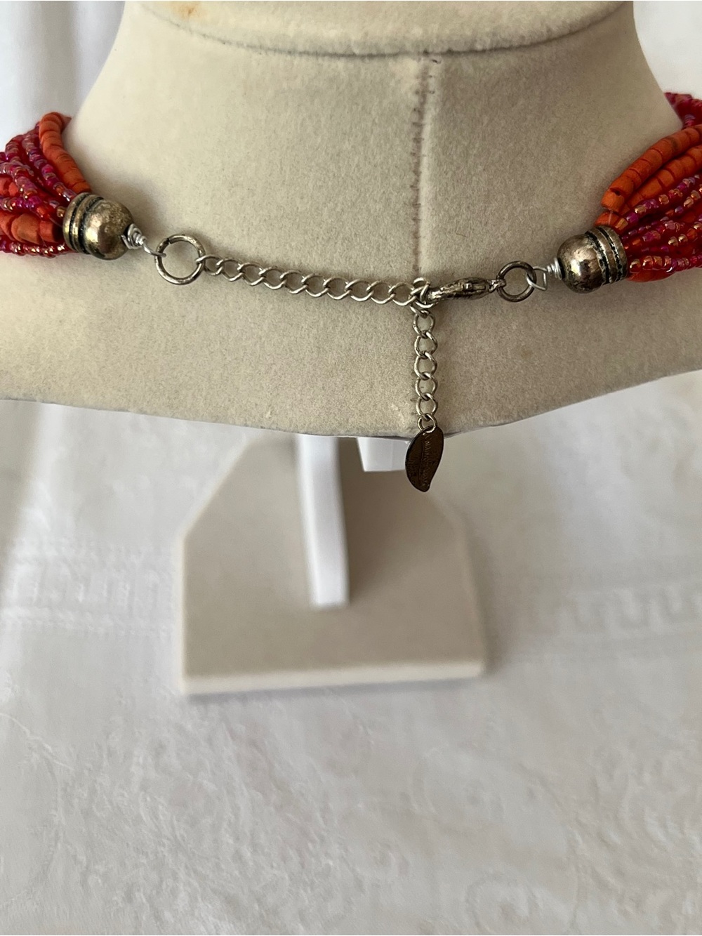 Vintage Coldwater Creek Orange and Red Multi-Strand Bead Necklace with Pendant - Picture 6 of 8